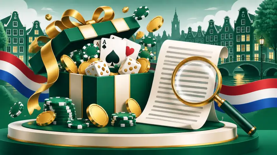 Cartoon van een vergrootglas boven bonuspercentages en free spins bij een casino zonder Cruks