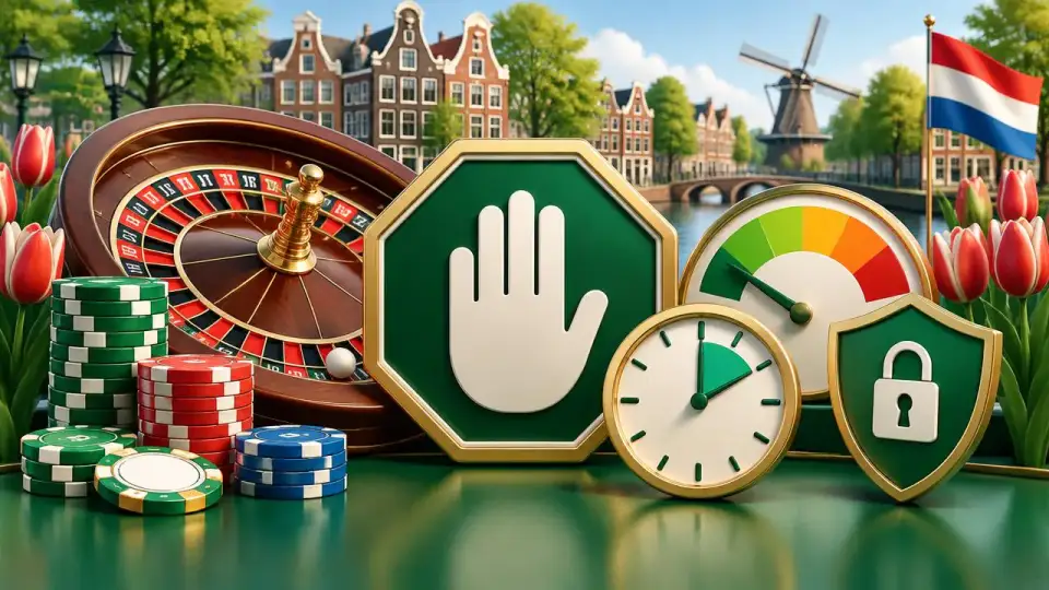 Cartoon van een telefoon naast een timer en budgetschrift als beeld van verantwoord spelen bij een casino zonder Cruks